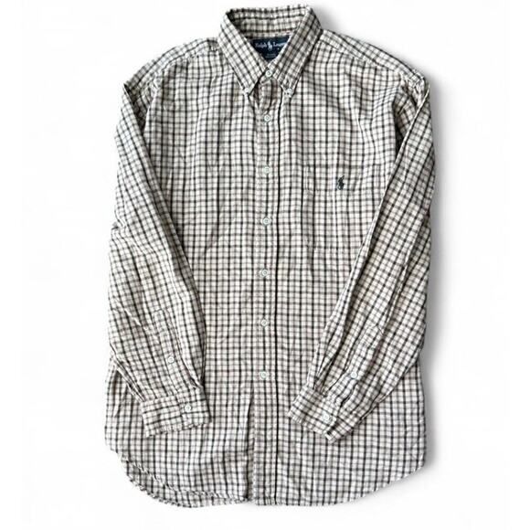 Men’s Ralph Lauren Blaire Green Tan Red Plaid Long Sleeve Cotton Polo Size L - Picture 4 of 5